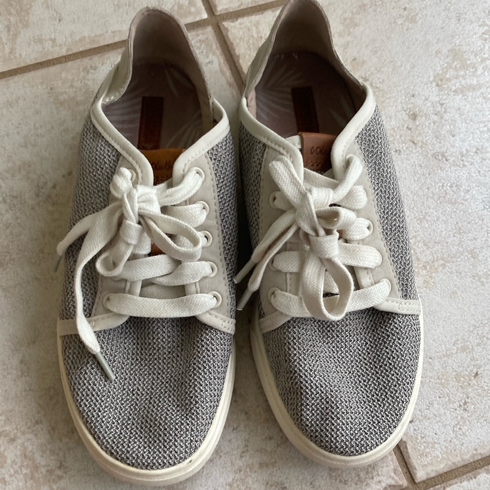 OluKai Gray and White Sneakers with Metallic Accents